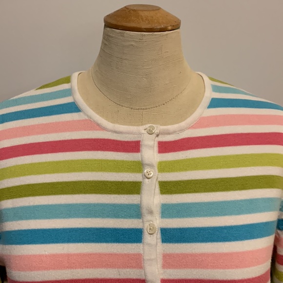 JONES NEW YORK SPORT Pink, Blue & Green striped Cardigan, Cotton blend, Medium - Picture 4 of 13